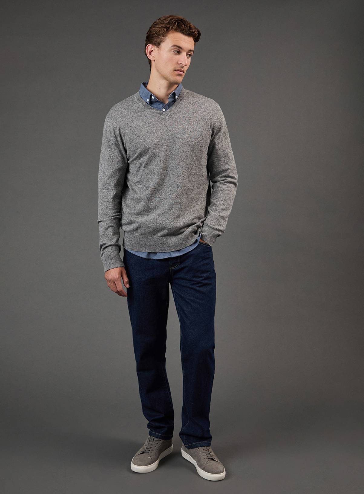 BURTON Light Grey Cotton Rich V Neck Jumper M - Image 2
